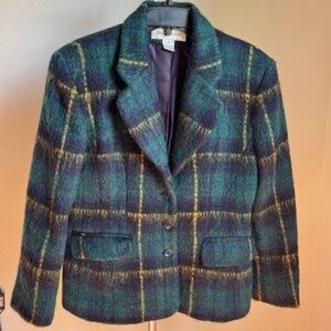 Jones New York Wool 90% Mohair 10% Plaid Fitted Tailored Blazer Jacket Sz 8